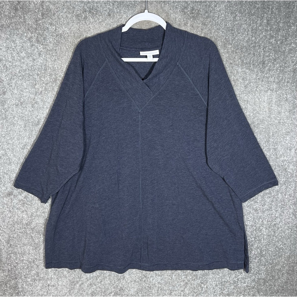 Pure Jill Affinity French Terry Top Womens Size 2X Blue Stretch 3/4 Sleeve Shirt